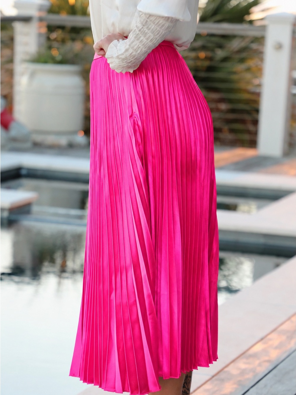 Women’s Pleated Midi Skirt - Hot Pink